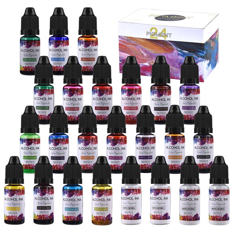 24 لون/مجموعة 10 مللي الصباغ ا - مراجعة Alcohol Ink Set وسعره