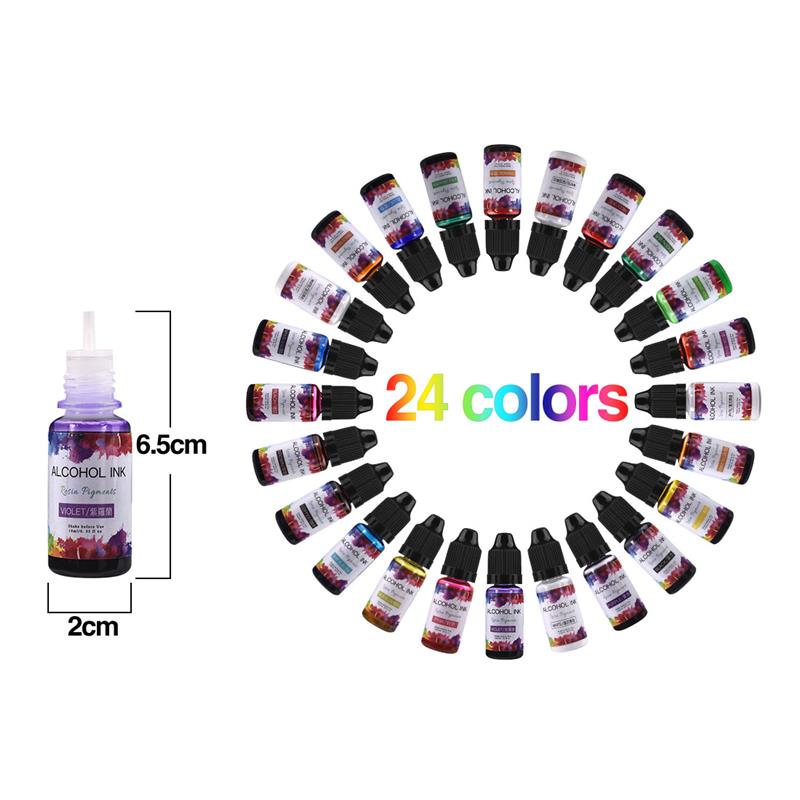 24 لون/مجموعة 10 مللي الصباغ ا - مراجعة Alcohol Ink Set وسعره