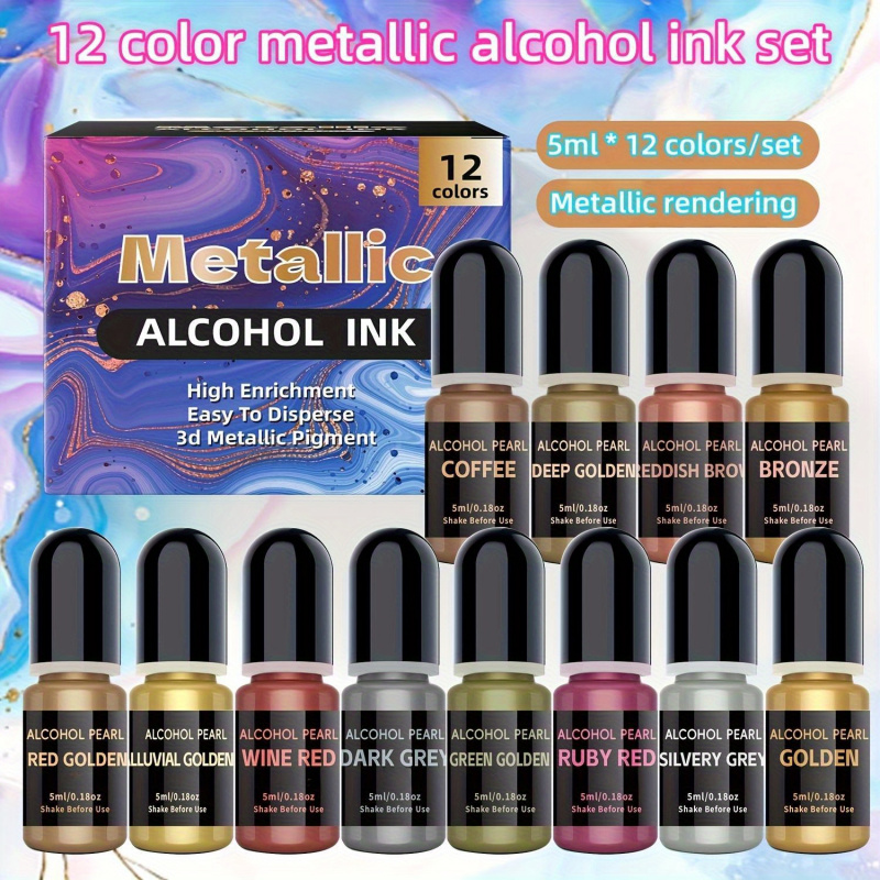 مجموعة تجريد ملونة معدنية 12 م - مراجعة Alcohol Ink Set وسعره