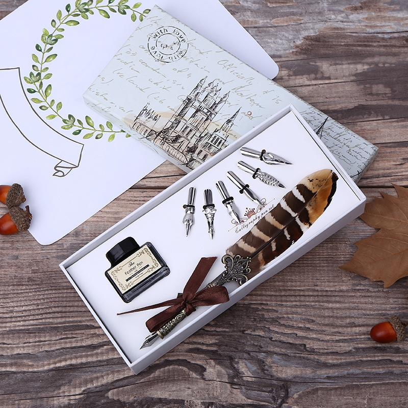 طقم قلم حبر ريشي عتيق مع ختم،  - مراجعة Art Craft Stationery وسعره