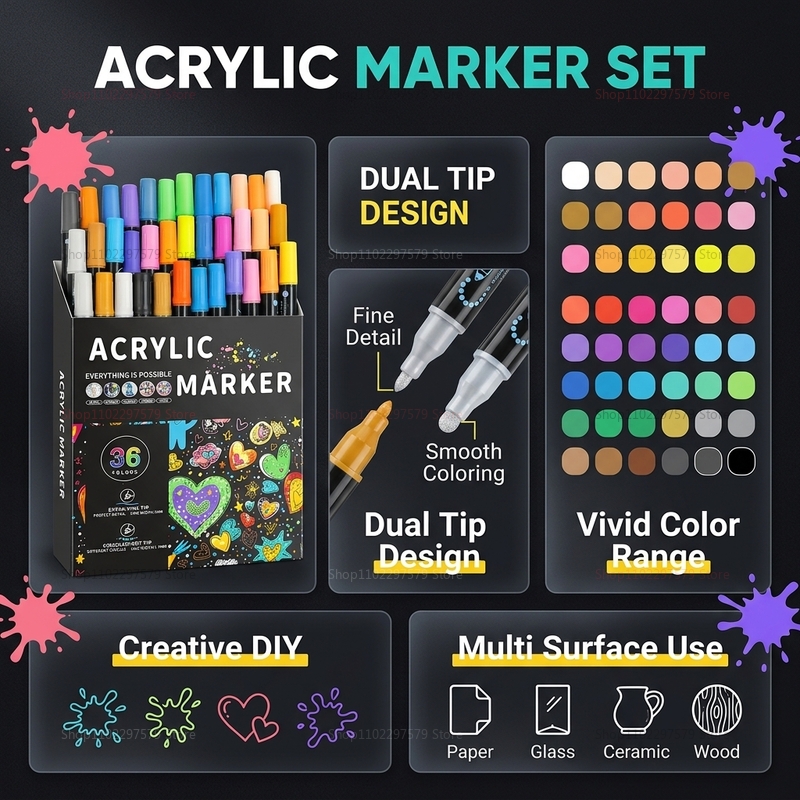 مجموعة أقلام طلاء أكريليك مزدو - مراجعة Art Craft Stationery وسعره